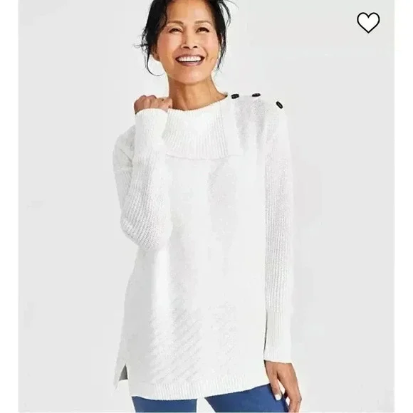 Style & Co Ribbed Button Blue Detail Tunic Sweater Size 1x - Picture 3 of 9